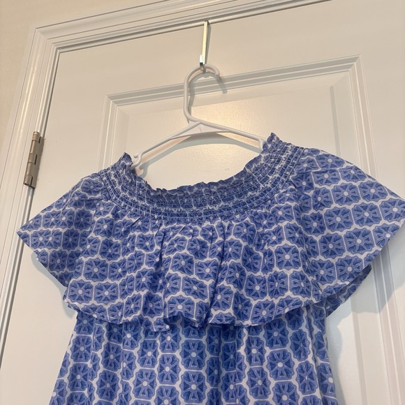 Vineyard Vines Cotton Sundress Dress‎ Blue & White Ruffle On/Off Shoulder XS - Picture 2 of 6